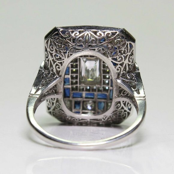 NIB Emerald Cut Crystal & Sapphire Cocktail Ring 6, 7, 8, 9, 10 - Picture 7 of 9